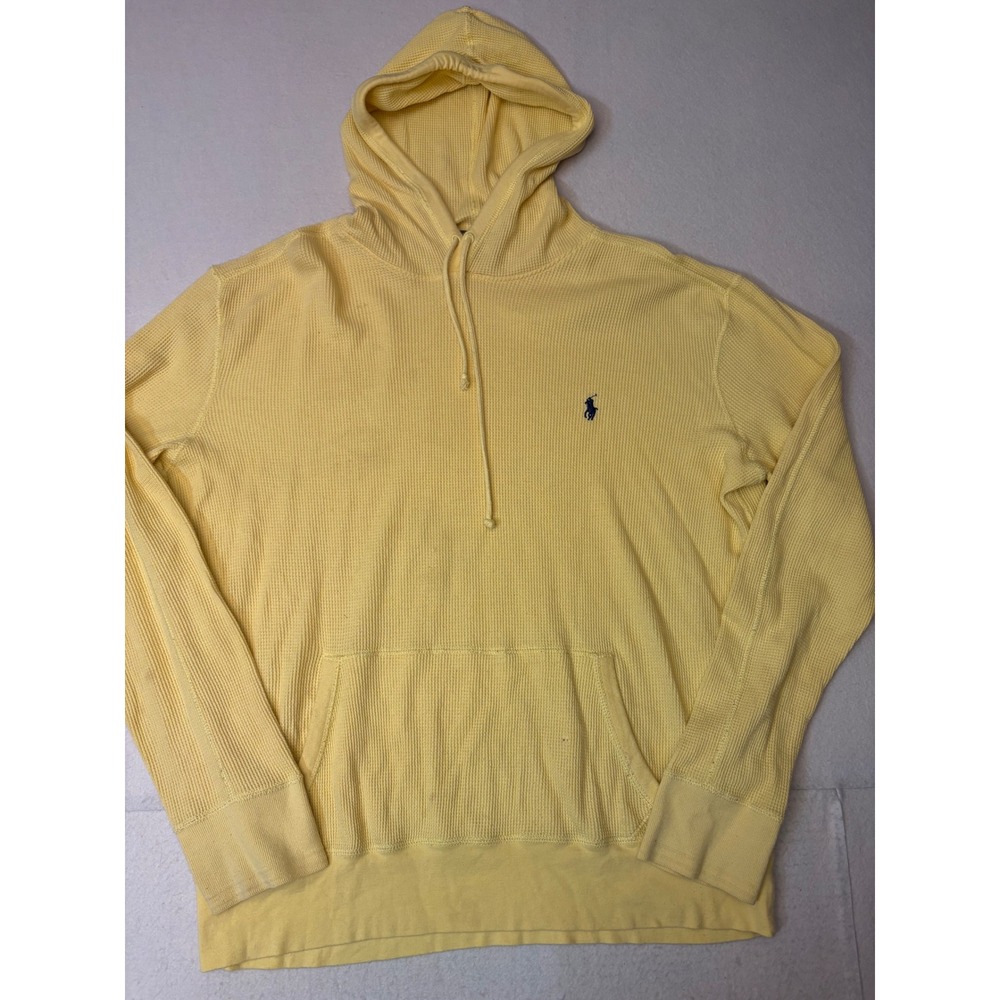 Polo Ralph Lauren Mens XL Yellow Waffle Knit Thermal Hoodie Pony Logo Pullover